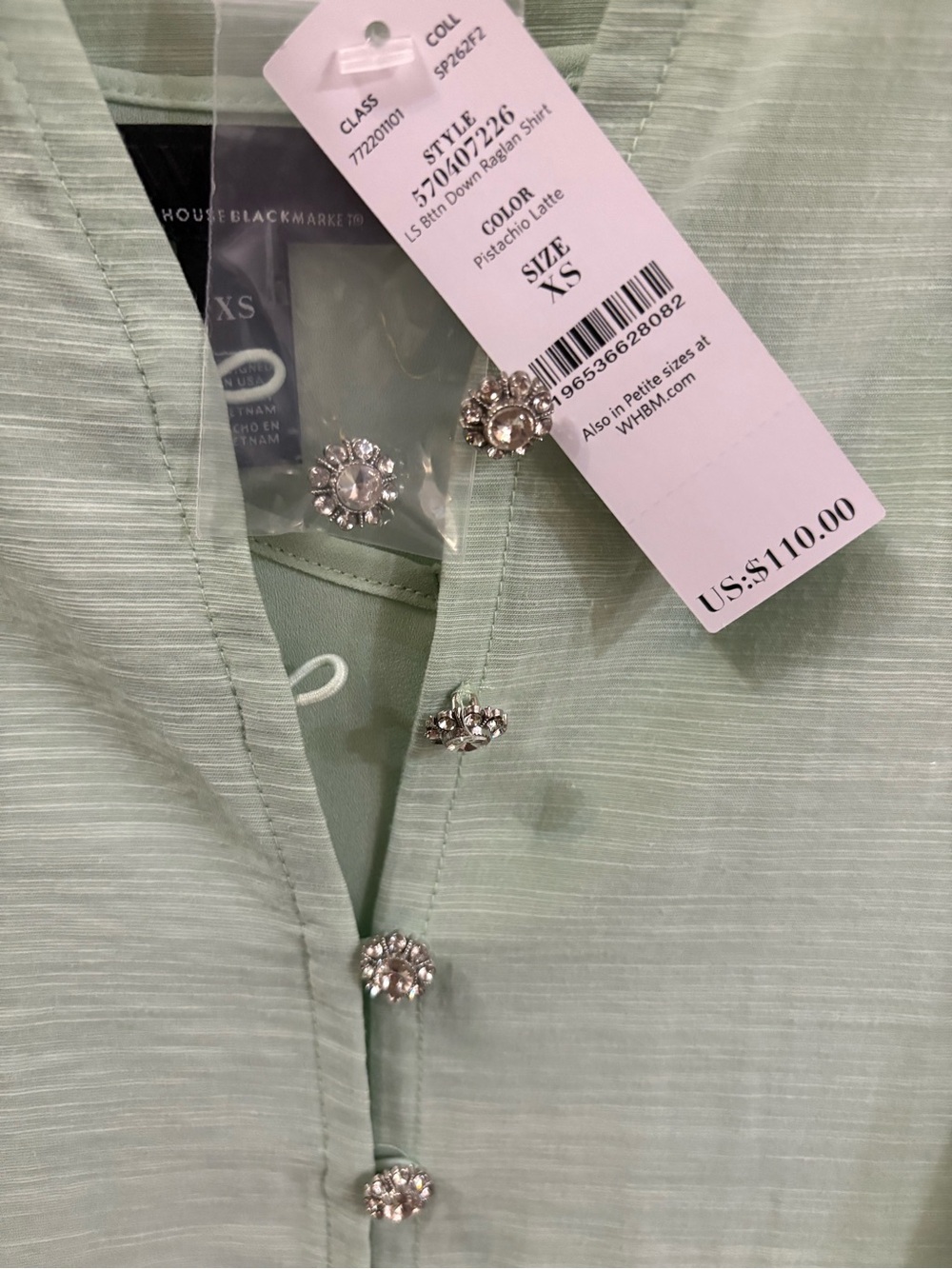 White House Black Market Pistachio Latte Crystal-Embellished Button Down Shirt